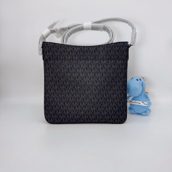 Michael Kors Logo Jet Set Travel Large Black Silver Messenger Bag Crossbody NWT - Picture 2 of 11